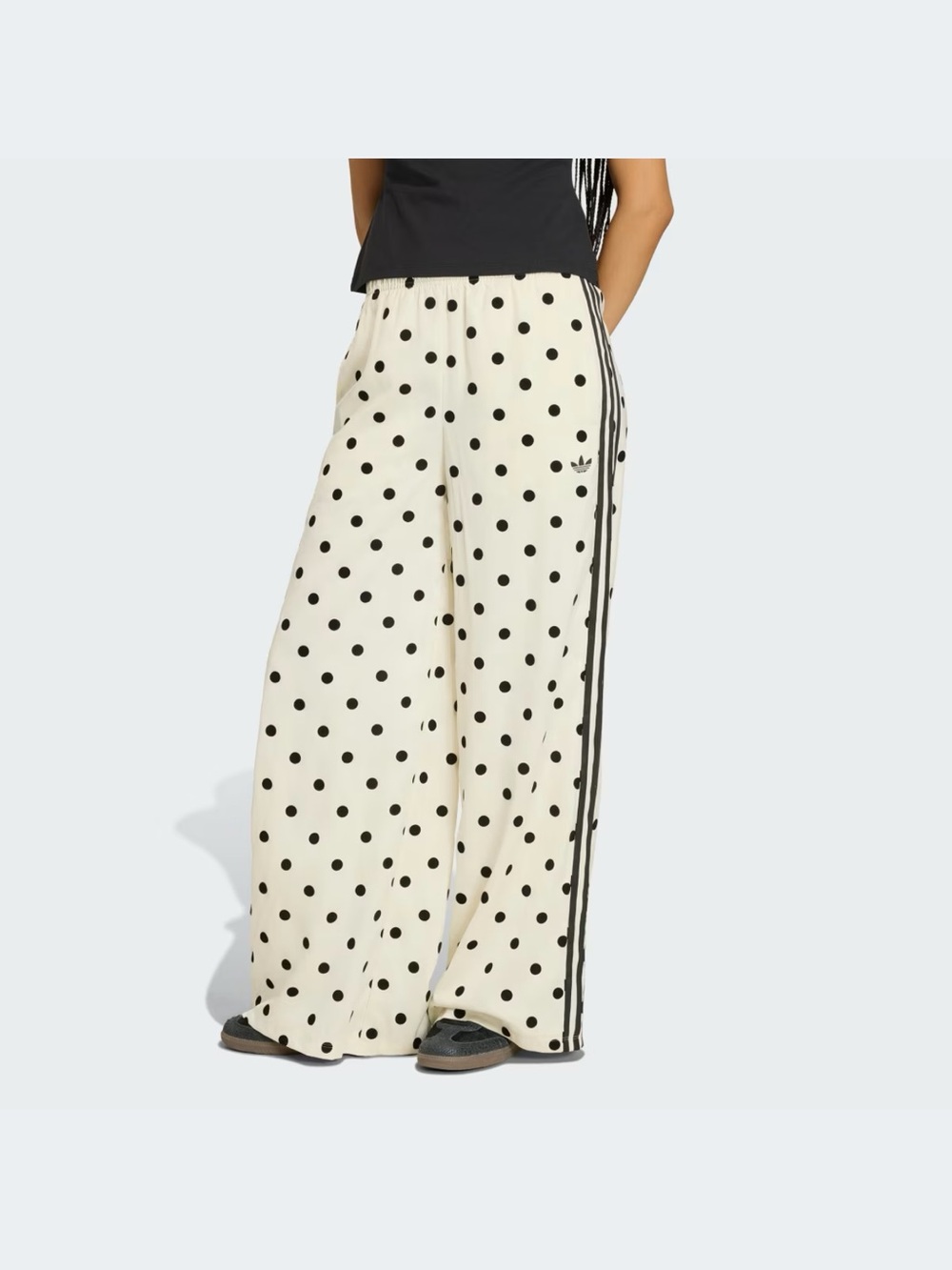 Adidas Cream Wide-Leg Polka Dot Track Pants with Black Stripes